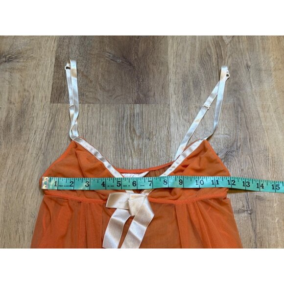 Y2K Victorias Secret Orange Sheer Babydoll Lingerie With White Trim & Bow Adjust - Picture 3 of 4